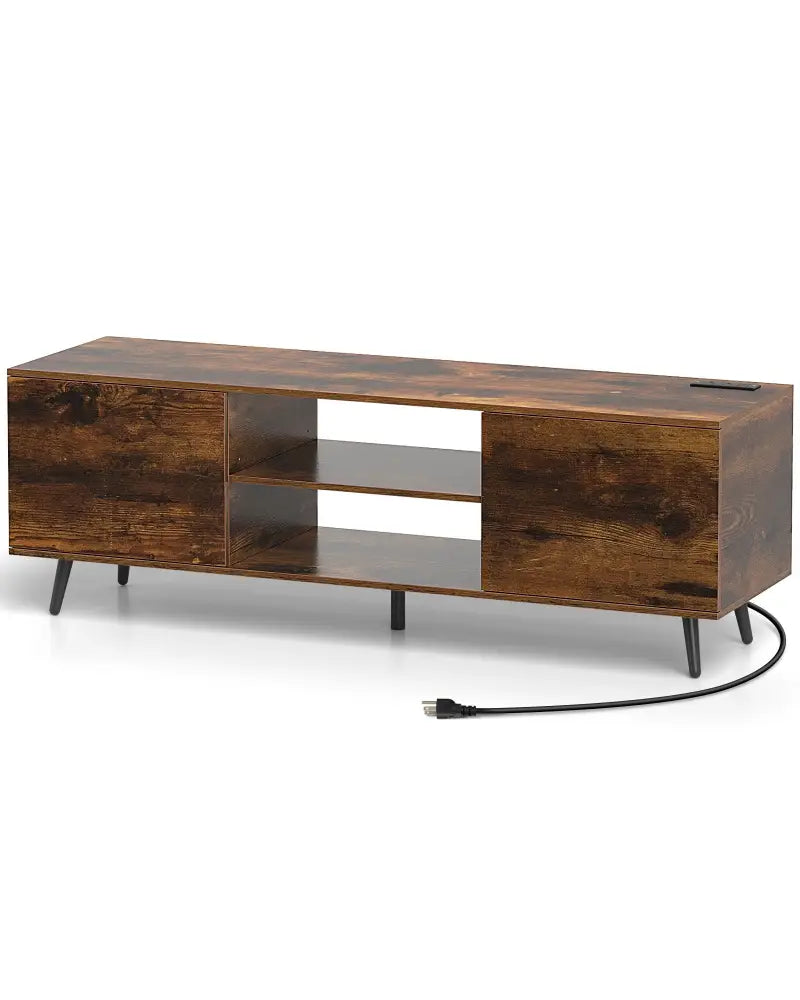 TV Stand with Power Outlets and Adjustable Shelf for 60 Inch TVs-Rustic Brown - Rustic Brown - Entertainment Centers &