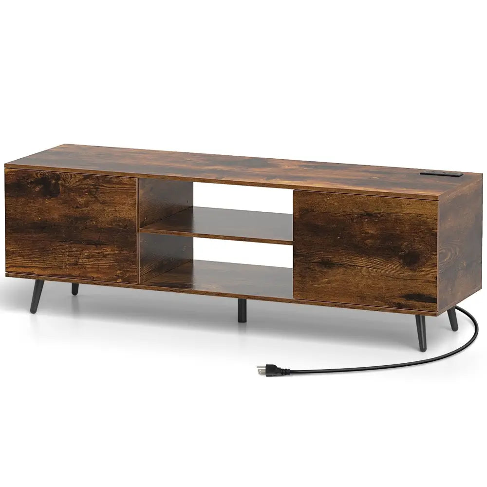 TV Stand with Power Outlets and Adjustable Shelf for 60 Inch TVs-Rustic Brown - Rustic Brown - Entertainment Centers &