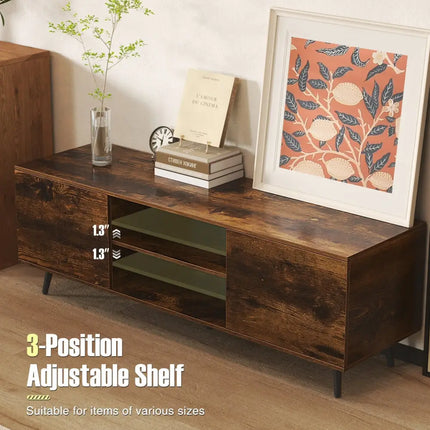 TV Stand with Power Outlets and Adjustable Shelf for 60 Inch TVs-Rustic Brown - Rustic Brown - Entertainment Centers &
