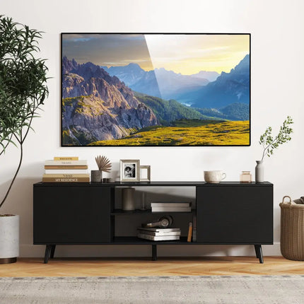 TV Stand with Power Outlets and Adjustable Shelf for 60 Inch TVs-Black - Black - Entertainment Centers & TV Stands