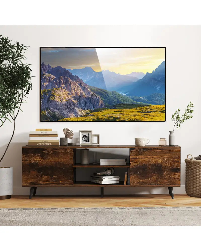 TV Stand with Power Outlets and Adjustable Shelf for 60 Inch TVs-Rustic Brown - Rustic Brown - Entertainment Centers &