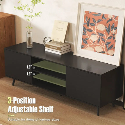 TV Stand with Power Outlets and Adjustable Shelf for 60 Inch TVs-Black - Black - Entertainment Centers & TV Stands