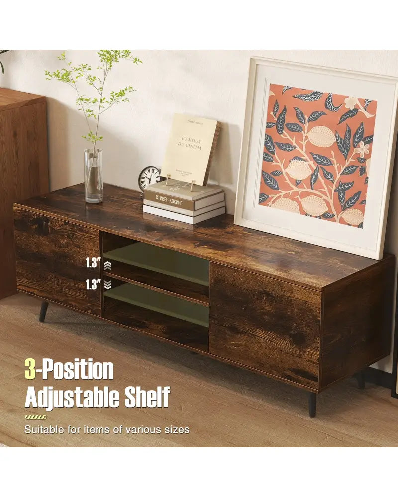 TV Stand with Power Outlets and Adjustable Shelf for 60 Inch TVs-Rustic Brown - Rustic Brown - Entertainment Centers &