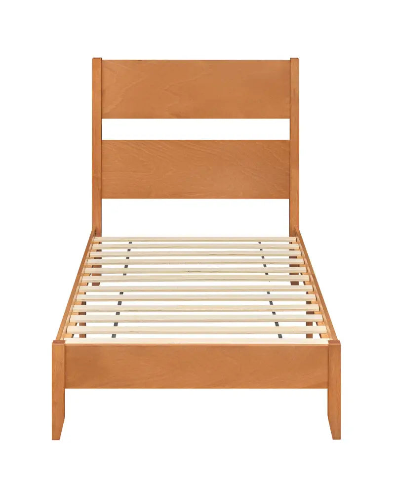 Twin Bed Frame with Headboard with Solid Wood Legs 12 Slats-Warm Brown - Brown - Beds & Bed Frames