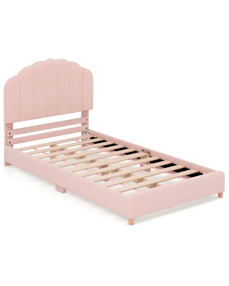 Twin Bed Frame with Height-Adjustable Headboard and Sturdy Wooden Slats-Pink - Pink - Toddler Beds