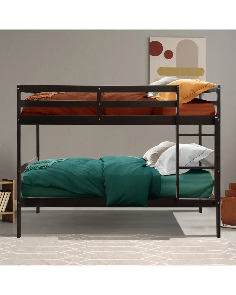 Twin Bunk Bed Children Wooden Bunk Beds Solid Hardwood-Brown - Brown - Bunk Bed Frame