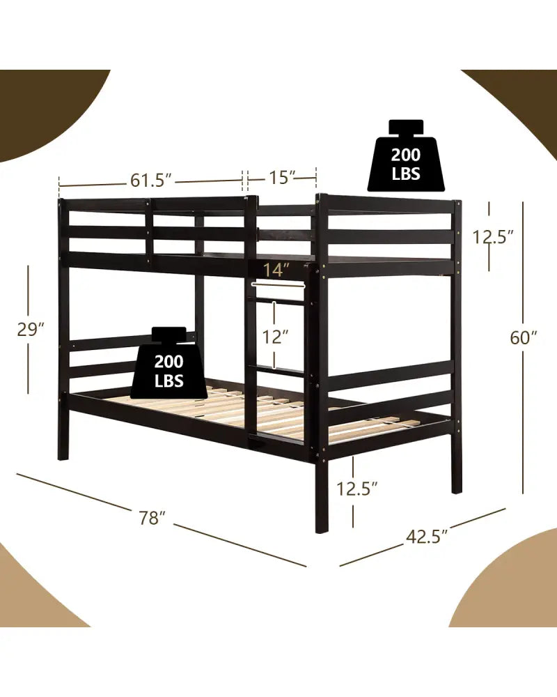 Twin Bunk Bed Children Wooden Bunk Beds Solid Hardwood-Brown - Brown - Bunk Bed Frame