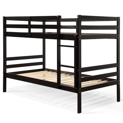 Twin Bunk Bed Children Wooden Bunk Beds Solid Hardwood-Brown - Brown - Bunk Bed Frame