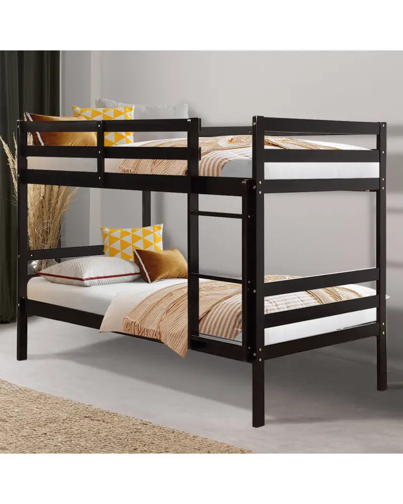 Twin Bunk Bed Children Wooden Bunk Beds Solid Hardwood-Brown - Brown - Bunk Bed Frame