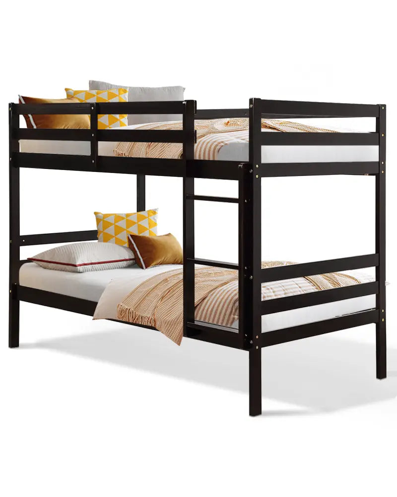 Twin Bunk Bed Children Wooden Bunk Beds Solid Hardwood-Brown - Brown - Bunk Bed Frame