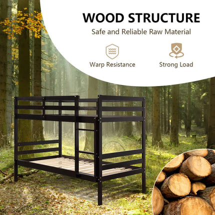 Twin Bunk Bed Children Wooden Bunk Beds Solid Hardwood-Brown - Brown - Bunk Bed Frame