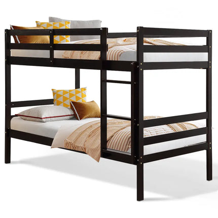 Twin Bunk Bed Children Wooden Bunk Beds Solid Hardwood-Brown - Brown - Bunk Bed Frame