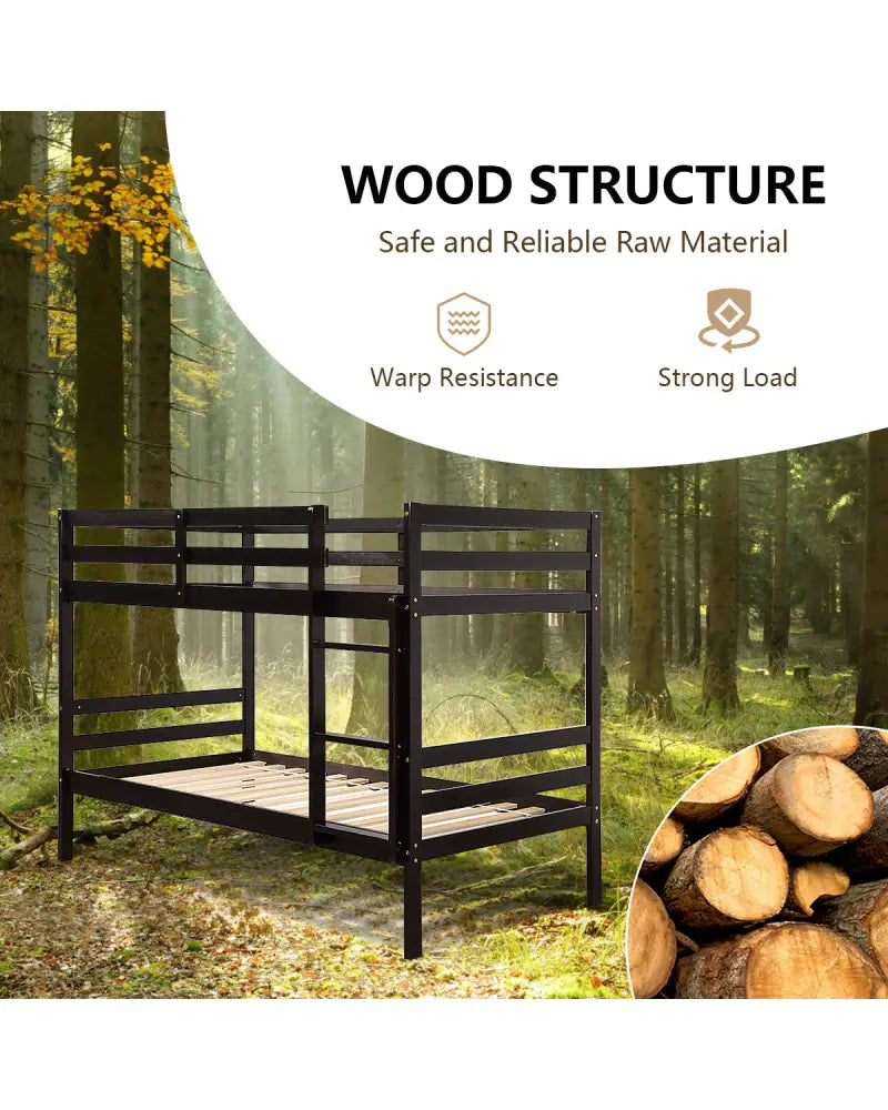 Twin Bunk Bed Children Wooden Bunk Beds Solid Hardwood-Brown - Brown - Bunk Bed Frame