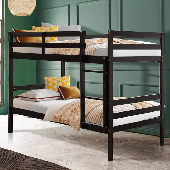 Twin Bunk Bed Children Wooden Bunk Beds Solid Hardwood-Brown - Brown - Bunk Bed Frame