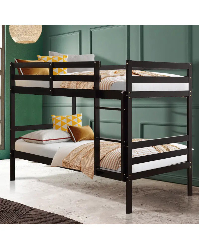 Twin Bunk Bed Children Wooden Bunk Beds Solid Hardwood-Brown - Brown - Bunk Bed Frame