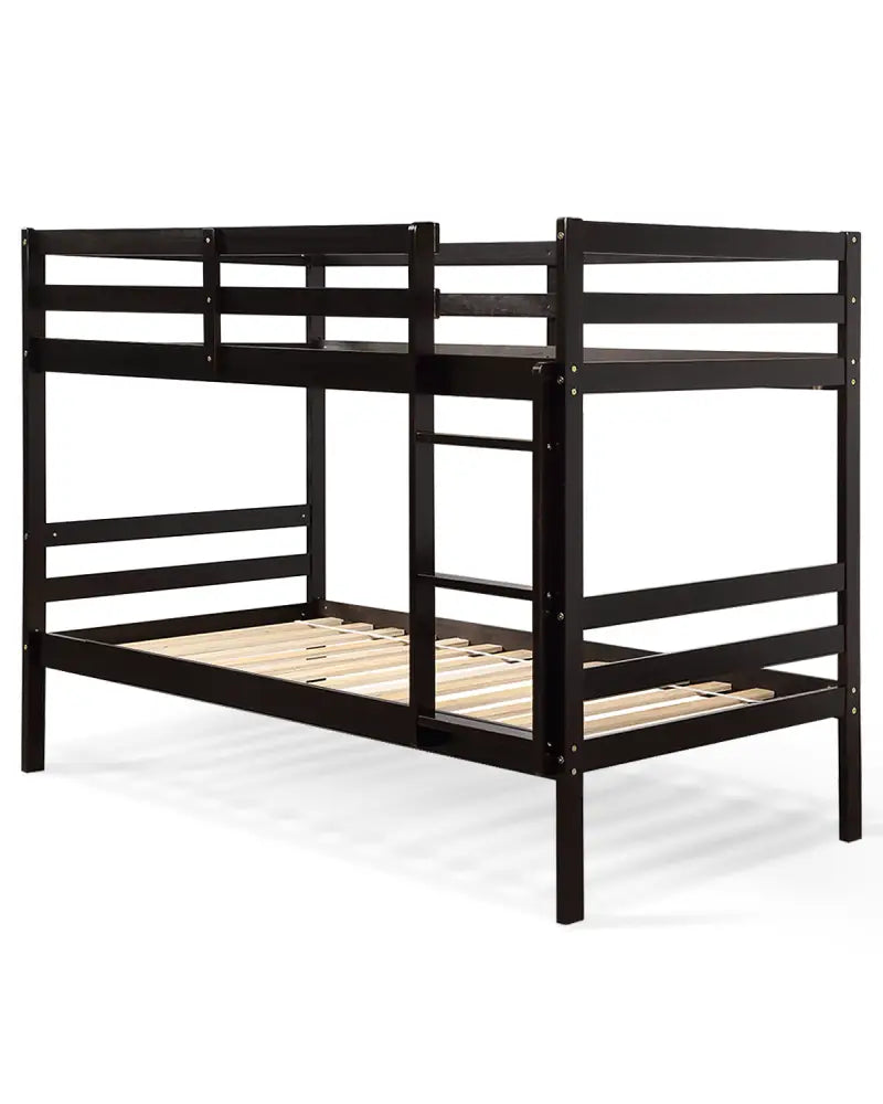 Twin Bunk Bed Children Wooden Bunk Beds Solid Hardwood-Brown - Brown - Bunk Bed Frame