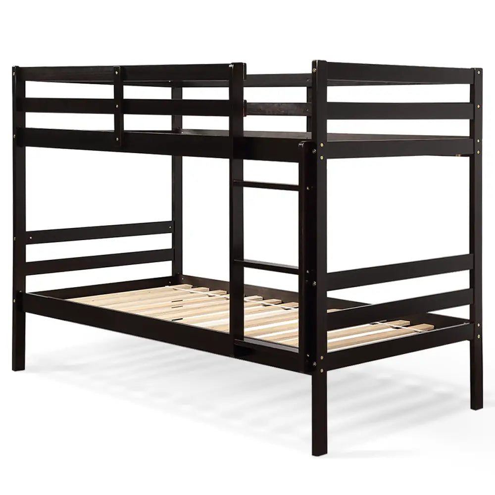 Twin Bunk Bed Children Wooden Bunk Beds Solid Hardwood-Brown - Brown - Bunk Bed Frame