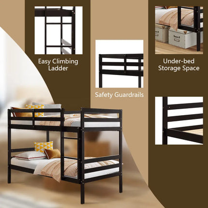 Twin Bunk Bed Children Wooden Bunk Beds Solid Hardwood-Brown - Brown - Bunk Bed Frame