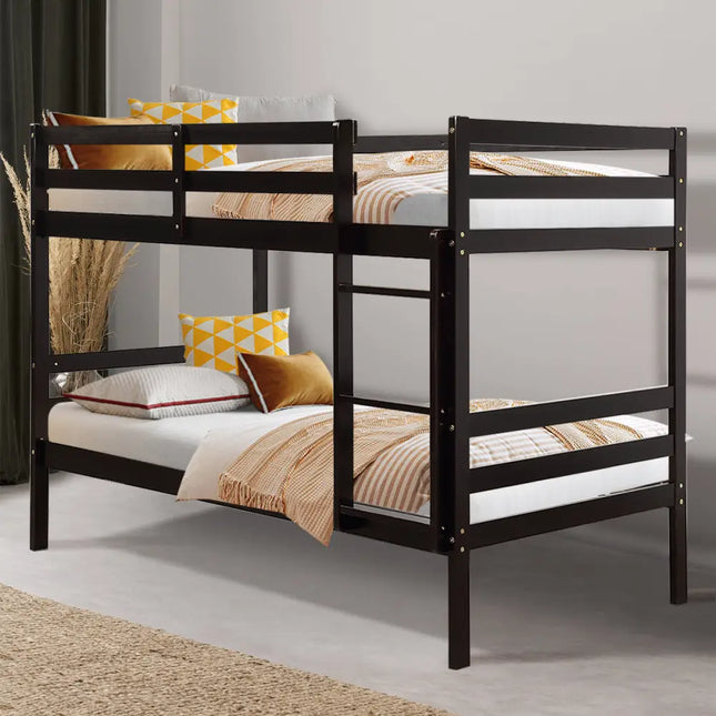 Twin Bunk Bed Children Wooden Bunk Beds Solid Hardwood-Brown - Brown - Bunk Bed Frame