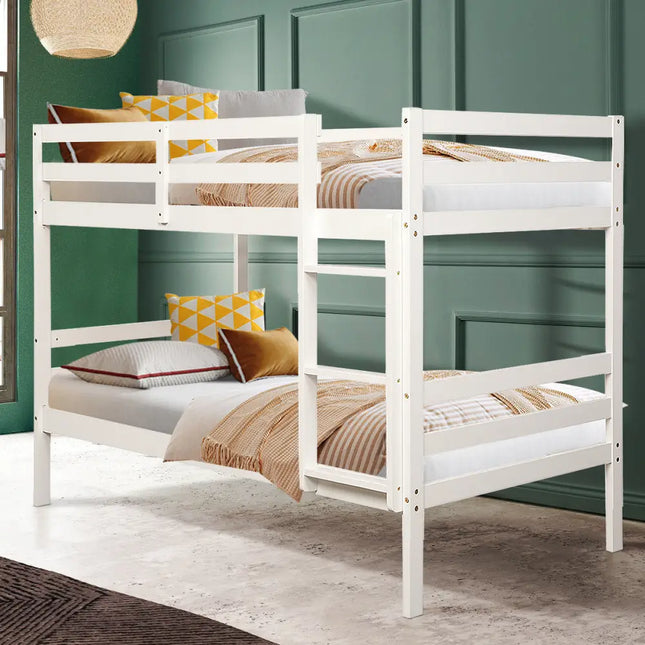 Twin Bunk Bed Children Wooden Bunk Beds Solid Hardwood-White - White - Bunk Bed Frame