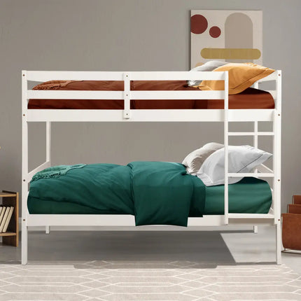 Twin Bunk Bed Children Wooden Bunk Beds Solid Hardwood-White - White - Bunk Bed Frame