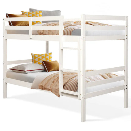 Twin Bunk Bed Children Wooden Bunk Beds Solid Hardwood-White - White - Bunk Bed Frame