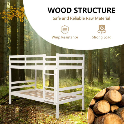 Twin Bunk Bed Children Wooden Bunk Beds Solid Hardwood-White - White - Bunk Bed Frame