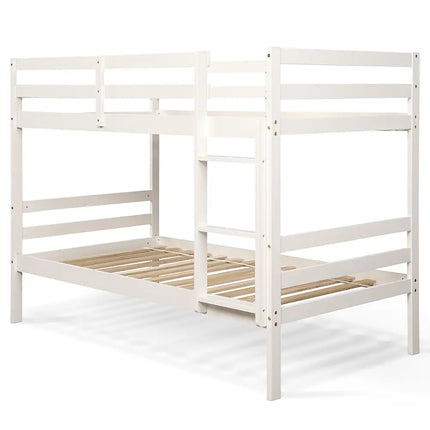 Twin Bunk Bed Children Wooden Bunk Beds Solid Hardwood-White - White - Bunk Bed Frame