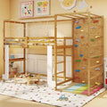 Twin Bunk Bed with Jungle Gym Wooden Loft Bed with Climbing Ladder-Natural - Natural - Bunk Bed Frame