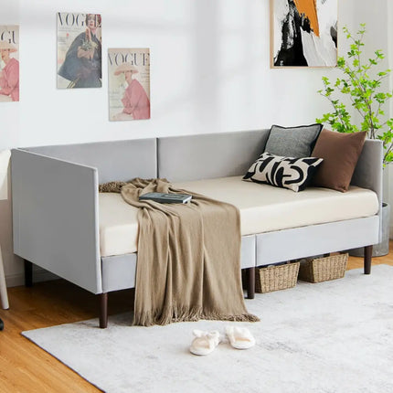 Twin Daybed Heavy Duty Wooden Sofa Bed Frame-Gray - Gray - Trundle Bed Frame