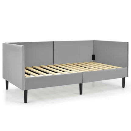 Twin Daybed Heavy Duty Wooden Sofa Bed Frame-Gray - Gray - Trundle Bed Frame