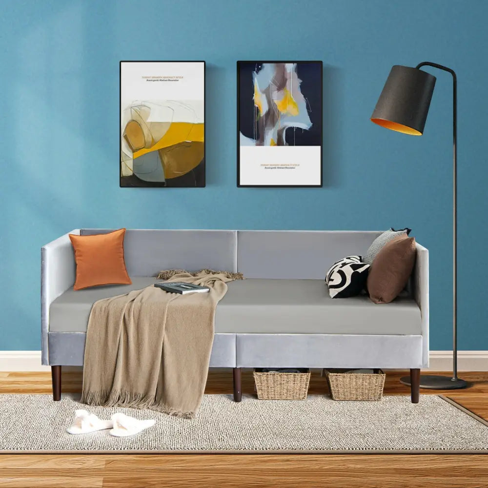 Twin Daybed Heavy Duty Wooden Sofa Bed Frame-Gray - Gray - Trundle Bed Frame