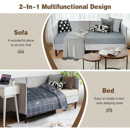 Twin Daybed Heavy Duty Wooden Sofa Bed Frame-Gray - Gray - Trundle Bed Frame