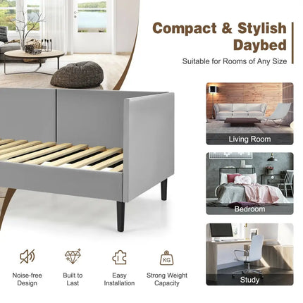 Twin Daybed Heavy Duty Wooden Sofa Bed Frame-Gray - Gray - Trundle Bed Frame