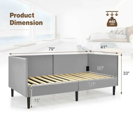Twin Daybed Heavy Duty Wooden Sofa Bed Frame-Gray - Gray - Trundle Bed Frame
