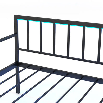 Twin Daybed with Charging Station and LED Lights-Black - Black - Trundle Bed Frame