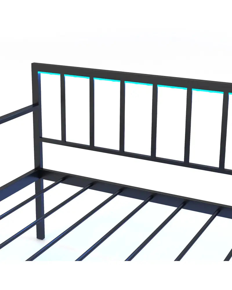 Twin Daybed with Charging Station and LED Lights-Black - Black - Trundle Bed Frame