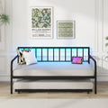Twin Daybed with Charging Station and LED Lights-Black - Black - Trundle Bed Frame