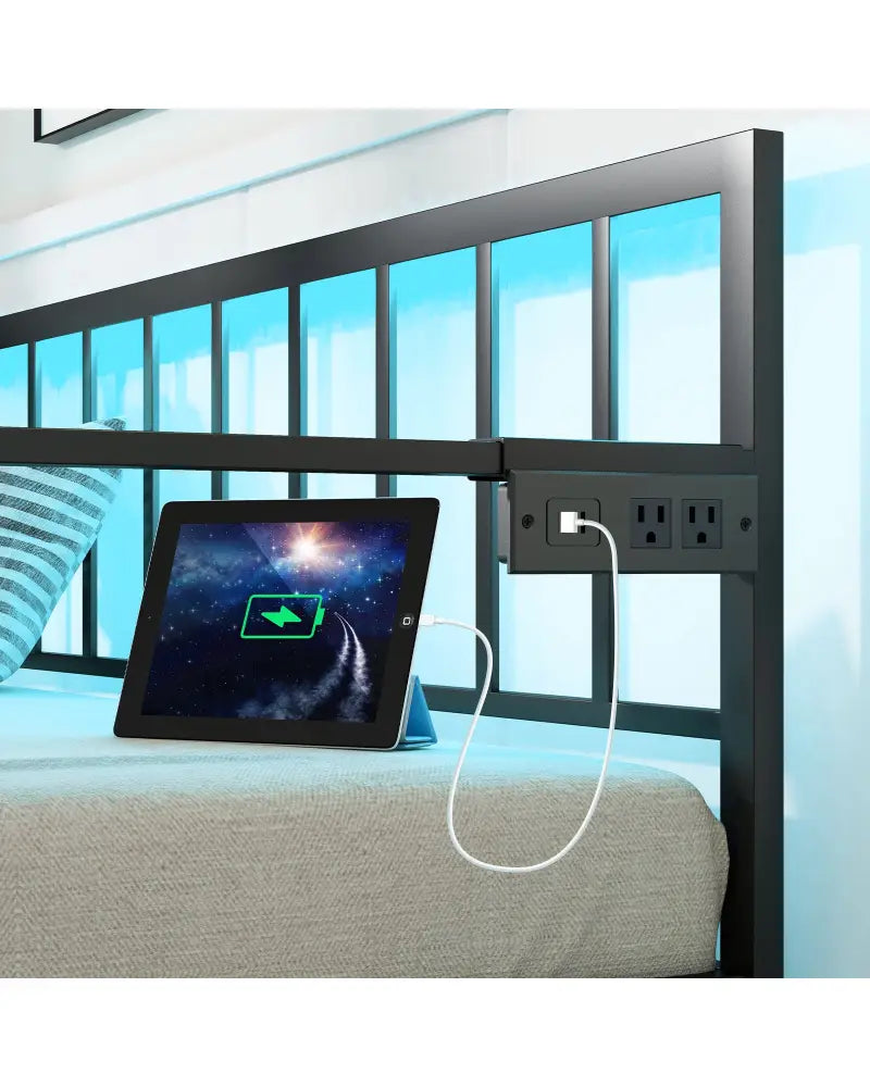 Twin Daybed with Charging Station and LED Lights-Black - Black - Trundle Bed Frame