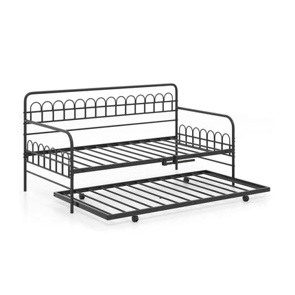 Twin Daybed with Curved Backrest and Armrests-Black - Black - Trundle Bed Frame