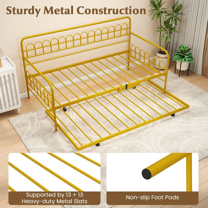 Twin Daybed with Curved Backrest and Armrests-Gold - Gold - Trundle Bed Frame