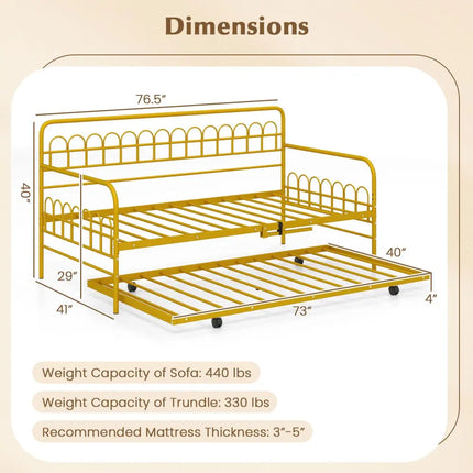 Twin Daybed with Curved Backrest and Armrests-Gold - Gold - Trundle Bed Frame