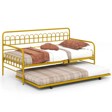 Twin Daybed with Curved Backrest and Armrests-Gold - Gold - Trundle Bed Frame