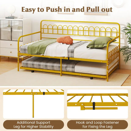 Twin Daybed with Curved Backrest and Armrests-Gold - Gold - Trundle Bed Frame
