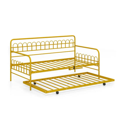 Twin Daybed with Curved Backrest and Armrests-Gold - Gold - Trundle Bed Frame