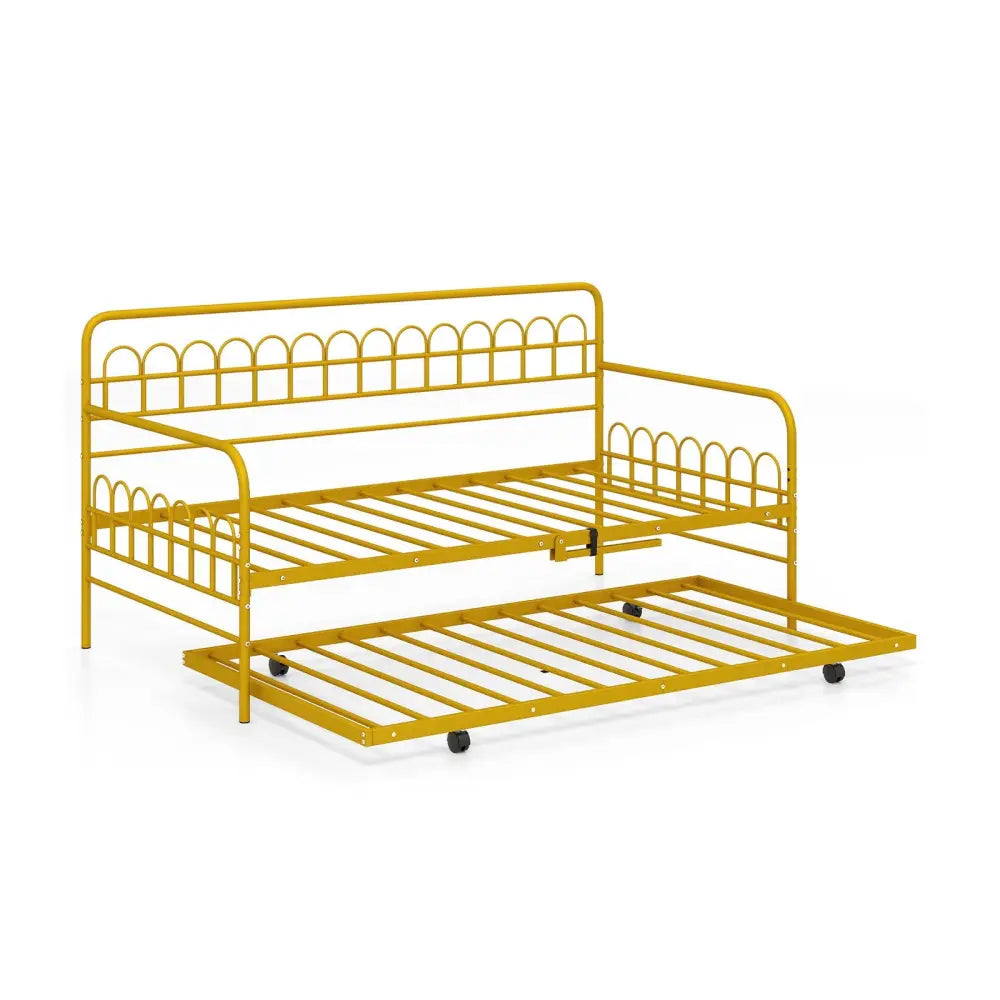 Twin Daybed with Curved Backrest and Armrests-Gold - Gold - Trundle Bed Frame