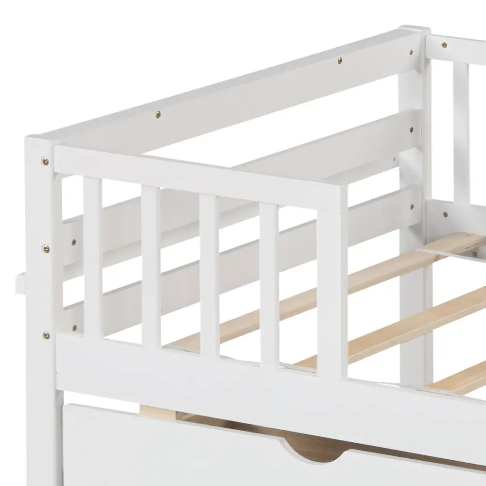Twin Daybed with Fence and 2 Drawers Kids Bed for Boys & Girls-White - White - Trundle Bed Frame