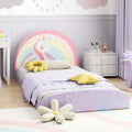 Twin Floor Bed Frame Upholstered Twin Size Kids Floor Bed with 210D Oxford Cloth Floor Mat-Purple - Purple - Toddler