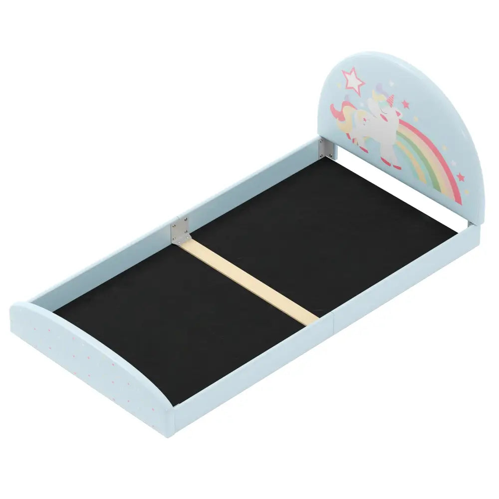 Twin Floor Bed Frame Upholstered Twin Size Kids Floor Bed with 210D Oxford Cloth Floor Mat-Blue - Blue - Toddler Beds