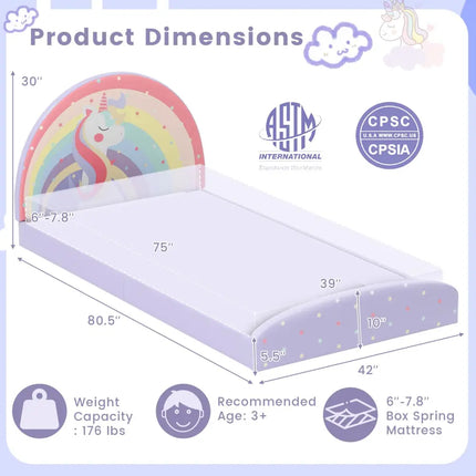 Twin Floor Bed Frame Upholstered Twin Size Kids Floor Bed with 210D Oxford Cloth Floor Mat-Purple - Purple - Toddler